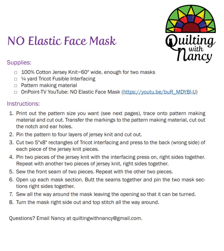 No Elastic Face Mask Pattern OnPoint TV